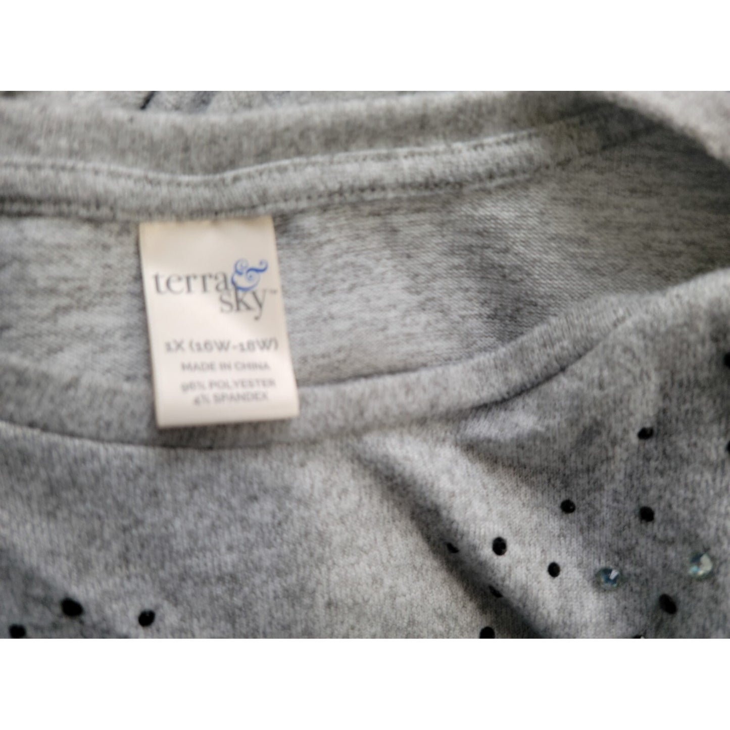 Terra Sky Womens Top 1X 16W 18W Plus Ruched Sleeve Rhinestone Ruffles Gray