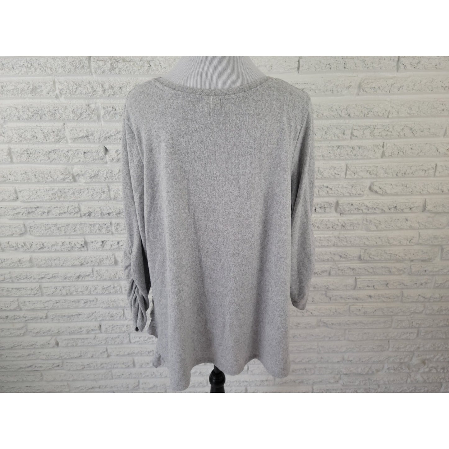 Terra Sky Womens Top 1X 16W 18W Plus Ruched Sleeve Rhinestone Ruffles Gray