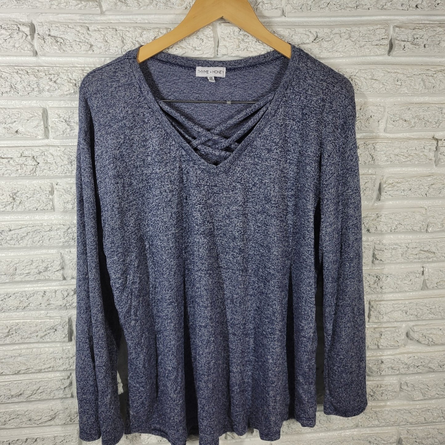 Thyme Honey Women Top 3X Plus Knit Blue Heather Lightweight Keyhole Soft Comfy