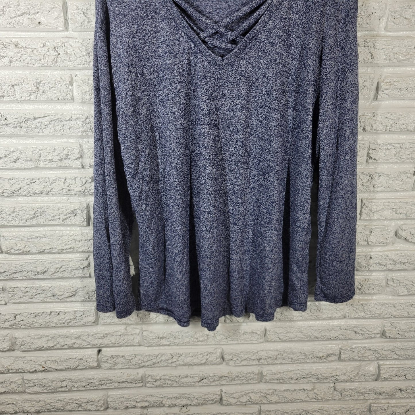 Thyme Honey Women Top 3X Plus Knit Blue Heather Lightweight Keyhole Soft Comfy