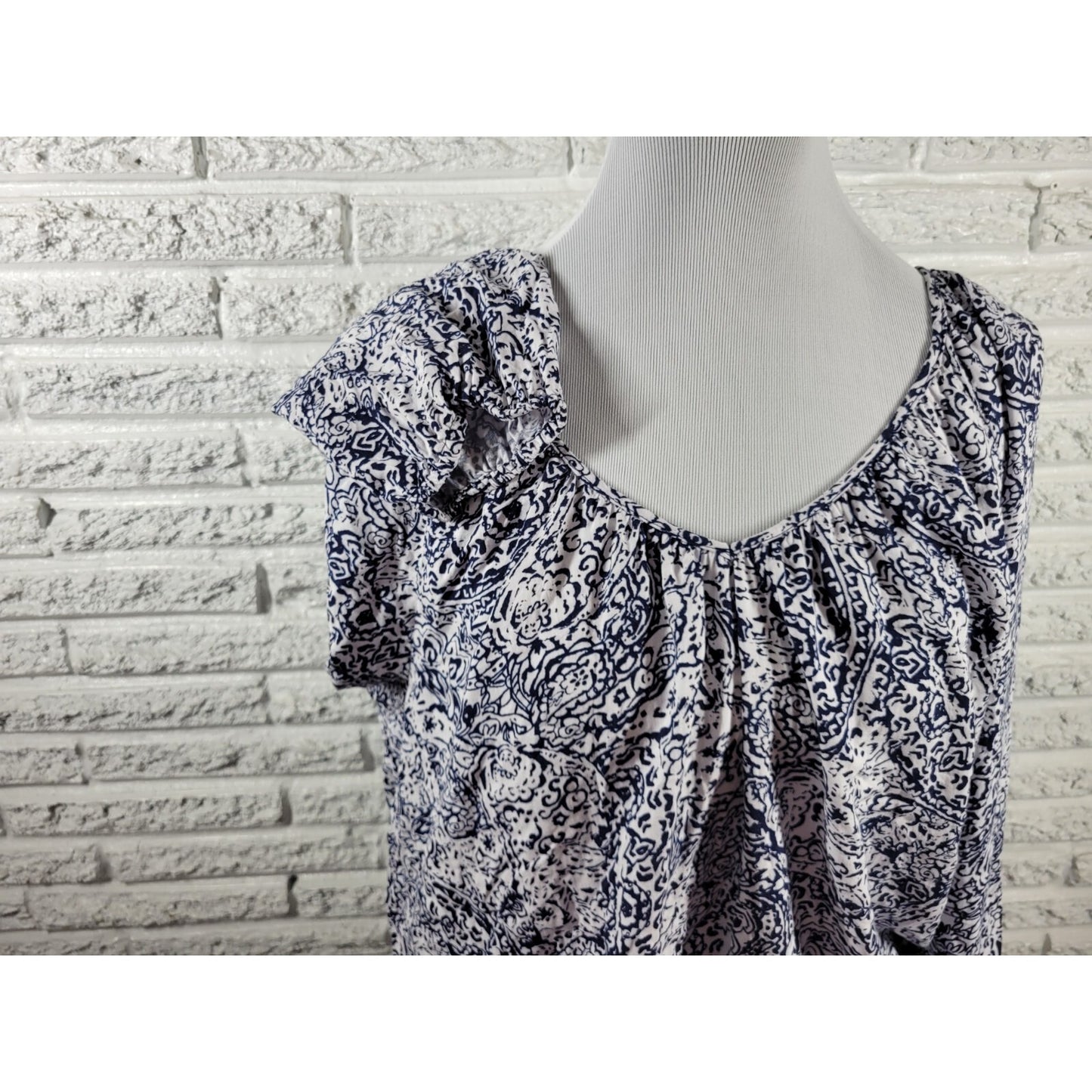 Faded Glory Women Top XXL 20 Plus Long Sleeve Peplum Blue Floral Lightweight