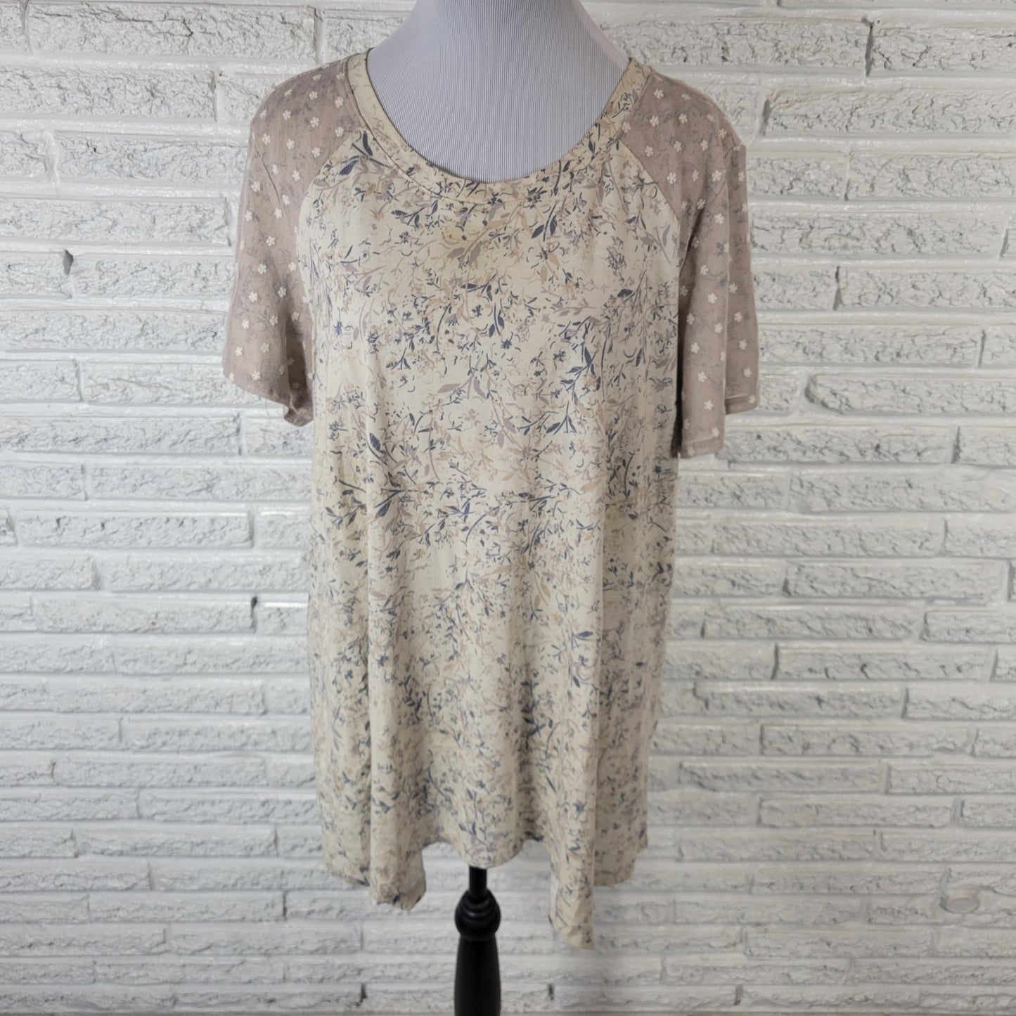 LOGO Lori Goldstein QVC Womens Top 1X Plus Tunic Mesh Beige Floral Embroidered