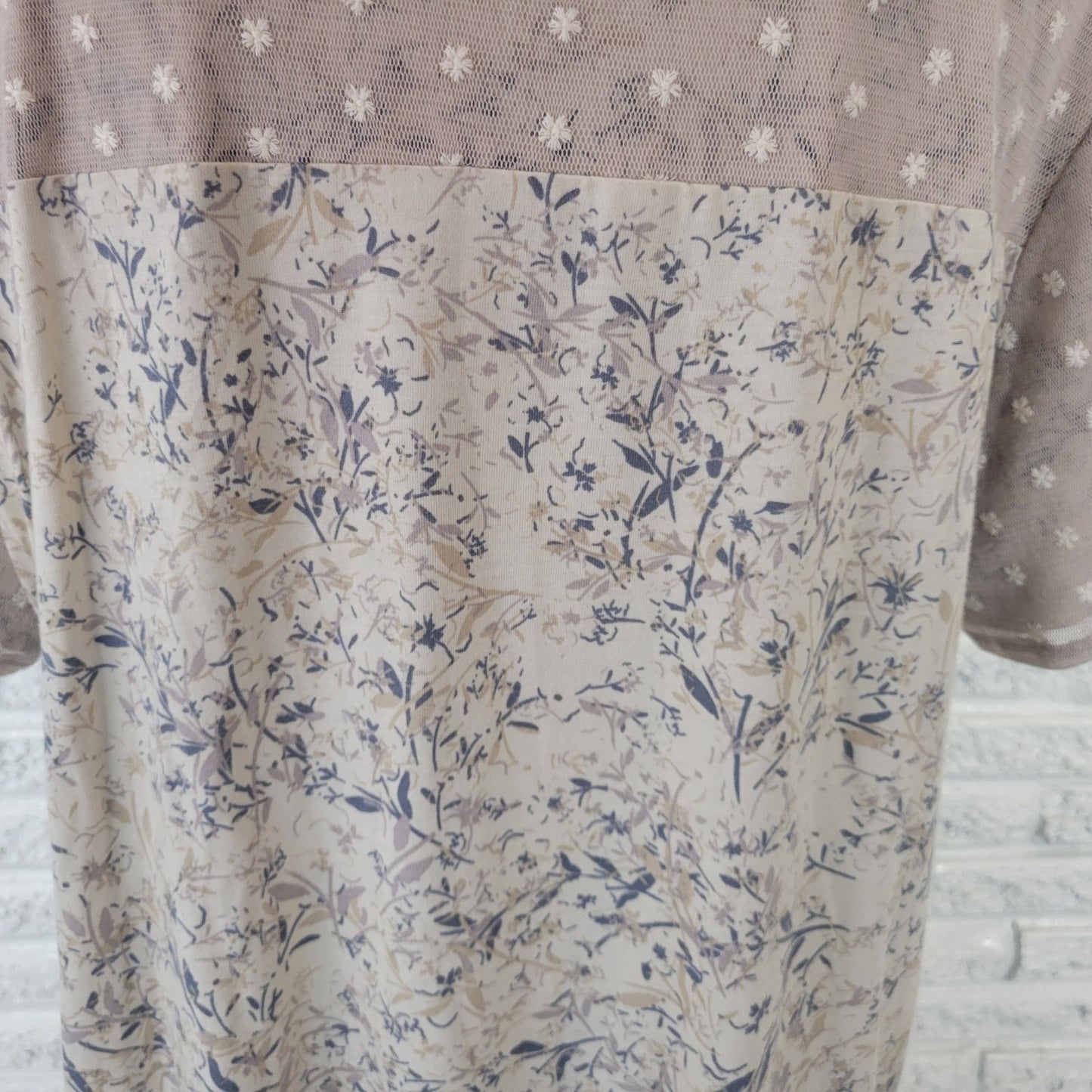 LOGO Lori Goldstein QVC Womens Top 1X Plus Tunic Mesh Beige Floral Embroidered