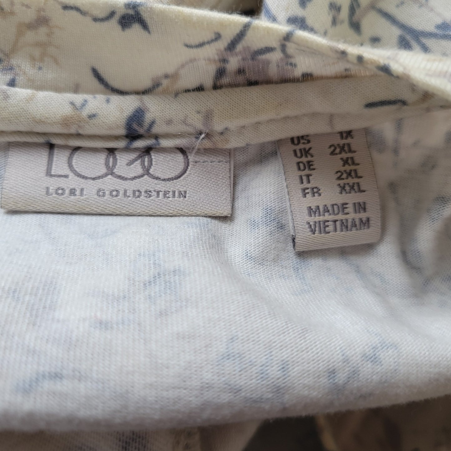 LOGO Lori Goldstein QVC Womens Top 1X Plus Tunic Mesh Beige Floral Embroidered