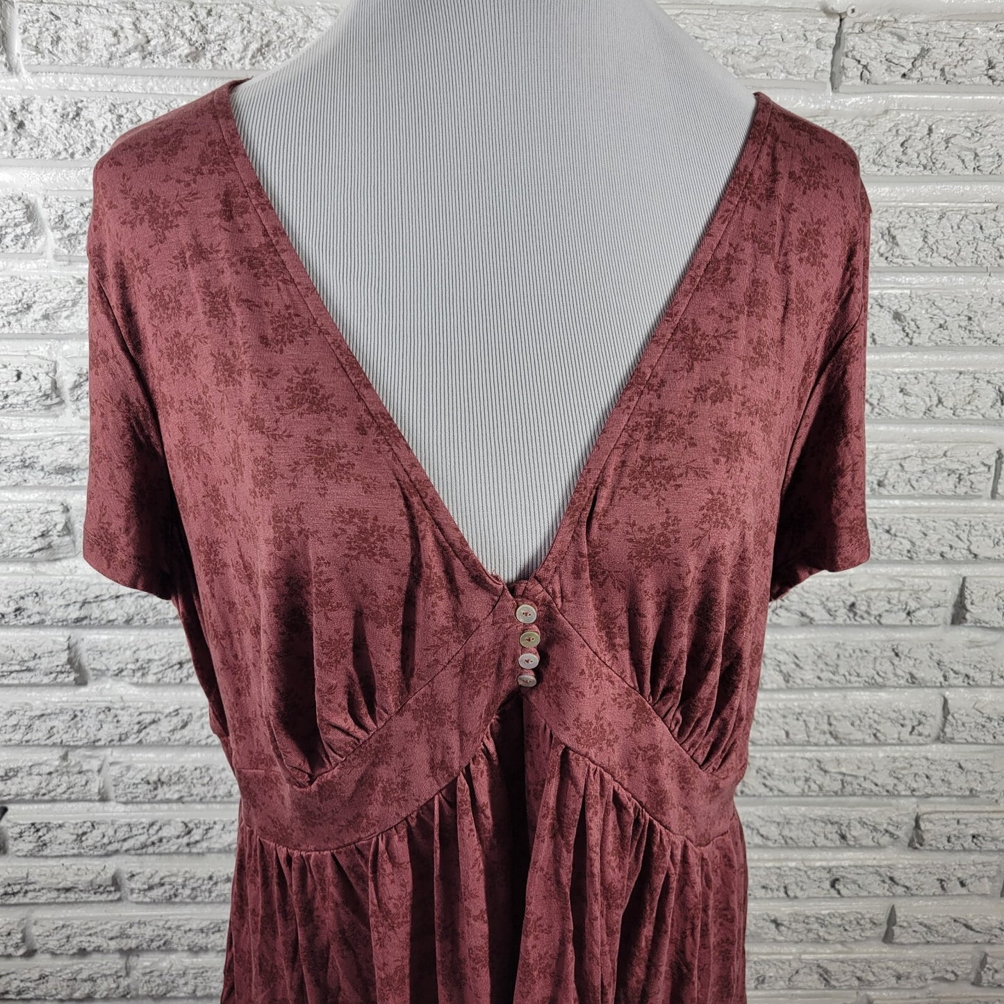 Mason Belle Womens Top XXL Baby Doll Cap Sleeve Brown Lightweight Quarter Button