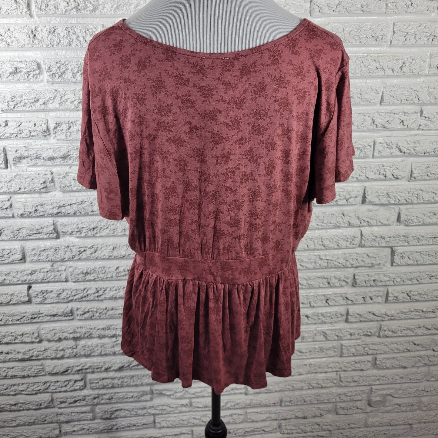 Mason Belle Womens Top XXL Baby Doll Cap Sleeve Brown Lightweight Quarter Button