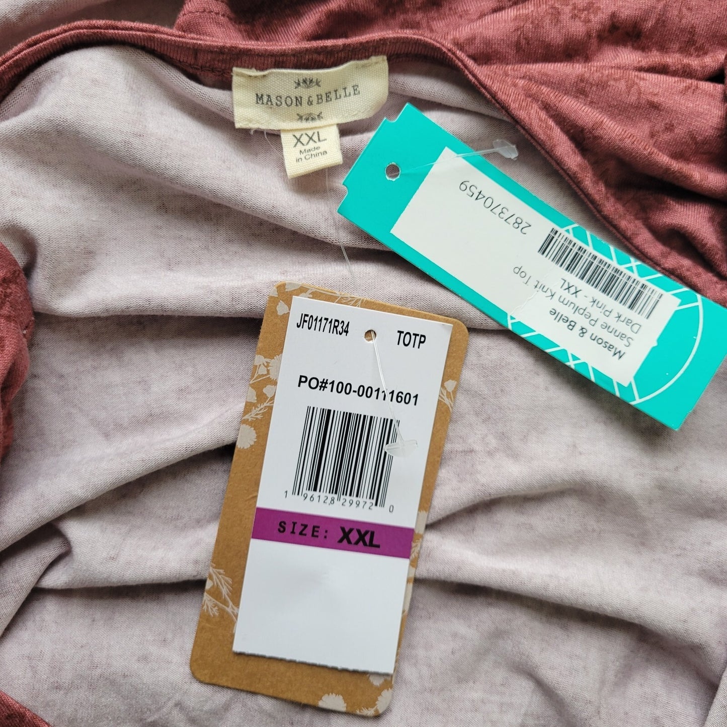 Mason Belle Womens Top XXL Baby Doll Cap Sleeve Brown Lightweight Quarter Button