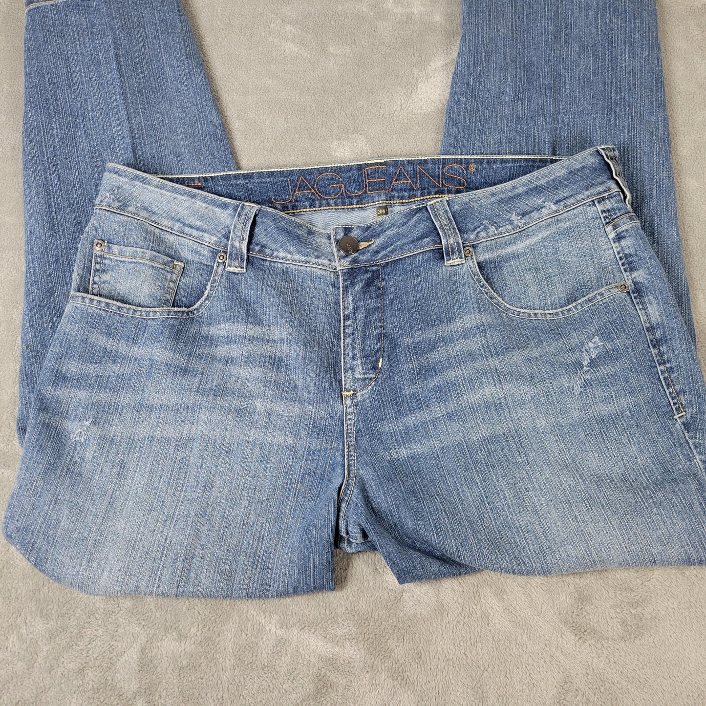 Jag Women Jeans 20W Straight Leg Slight Distressed Cropped Medium Blue Denim Zip