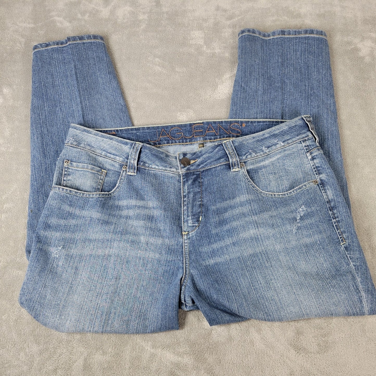 Jag Women Jeans 20W Straight Leg Slight Distressed Cropped Medium Blue Denim Zip