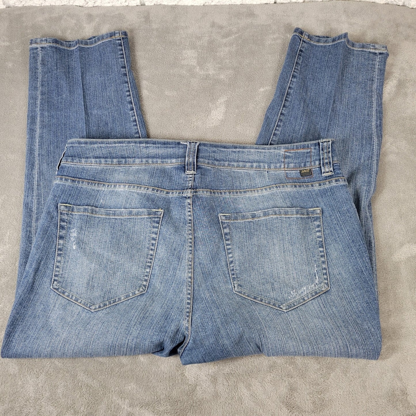 Jag Women Jeans 20W Straight Leg Slight Distressed Cropped Medium Blue Denim Zip