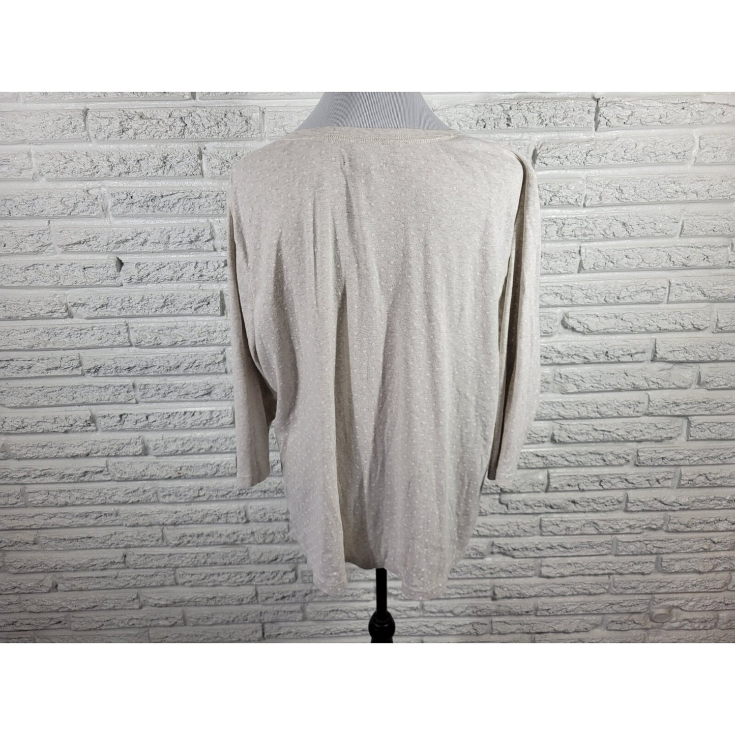 Chaps Womens Top 1X Plus 3/4 Sleeve Gray Polka Dot Quarter Button Cotton Casual