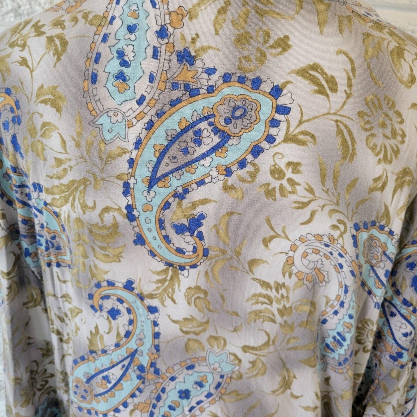 Caribbean Joe Womens Top Extra Large XL 3/4 Sleeve Blue Green Paisley Comfy