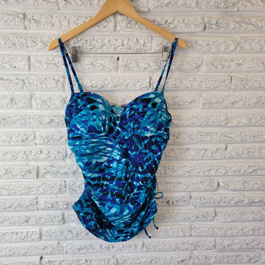 Assets Sara Blakely Spanx Womens Swim Top XL Blue Adjustable Spaghetti Lined Bra