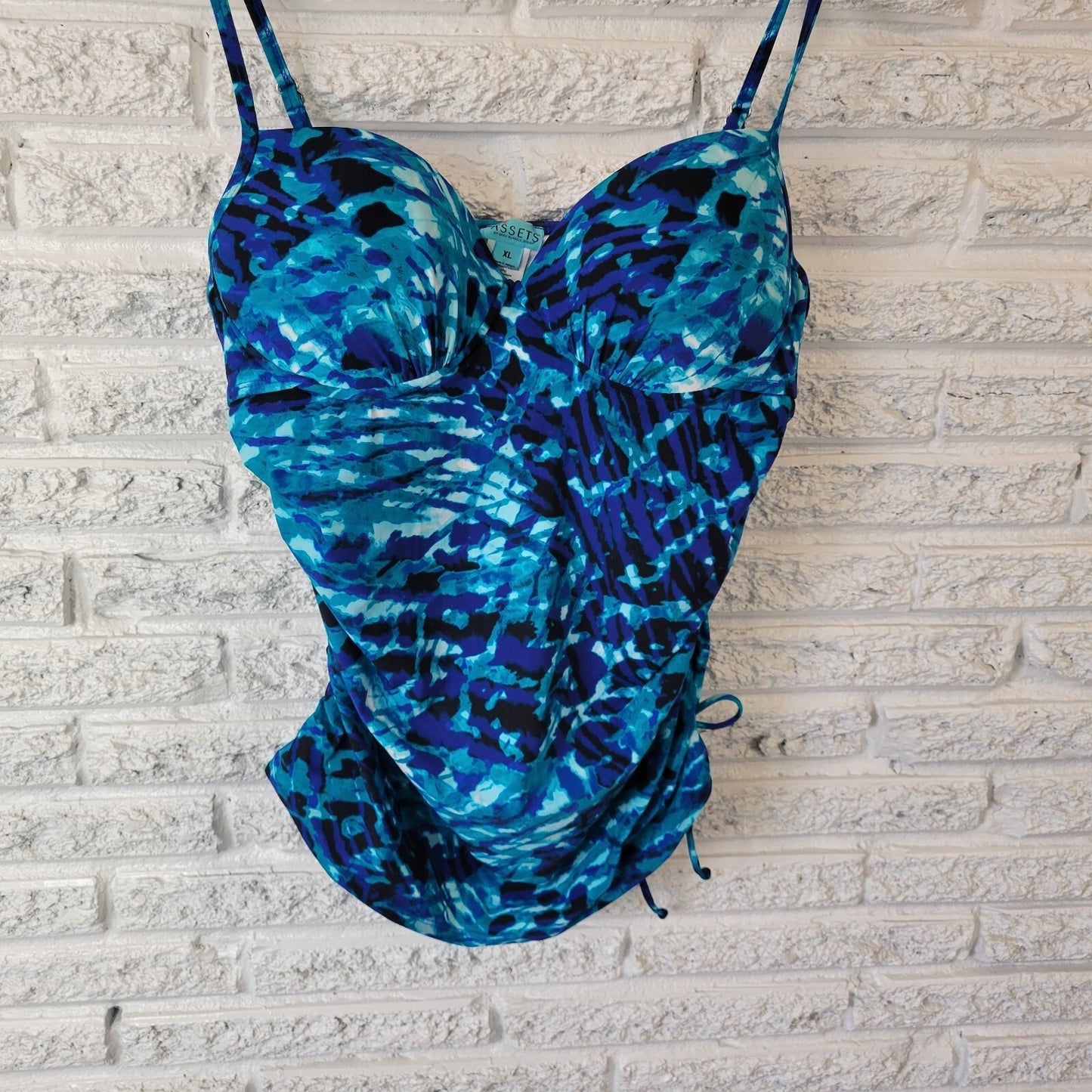 Assets Sara Blakely Spanx Womens Swim Top XL Blue Adjustable Spaghetti Lined Bra