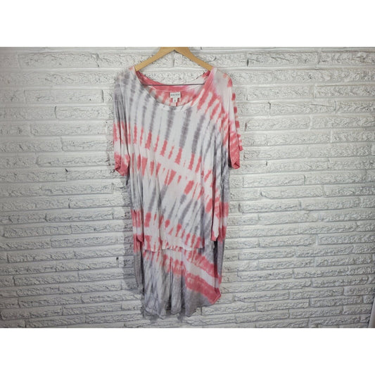 Ava Viv Womens Dress 3X Hi Lo Short Sleeve Pink Gray Tie Dye Rayon Blend Casual