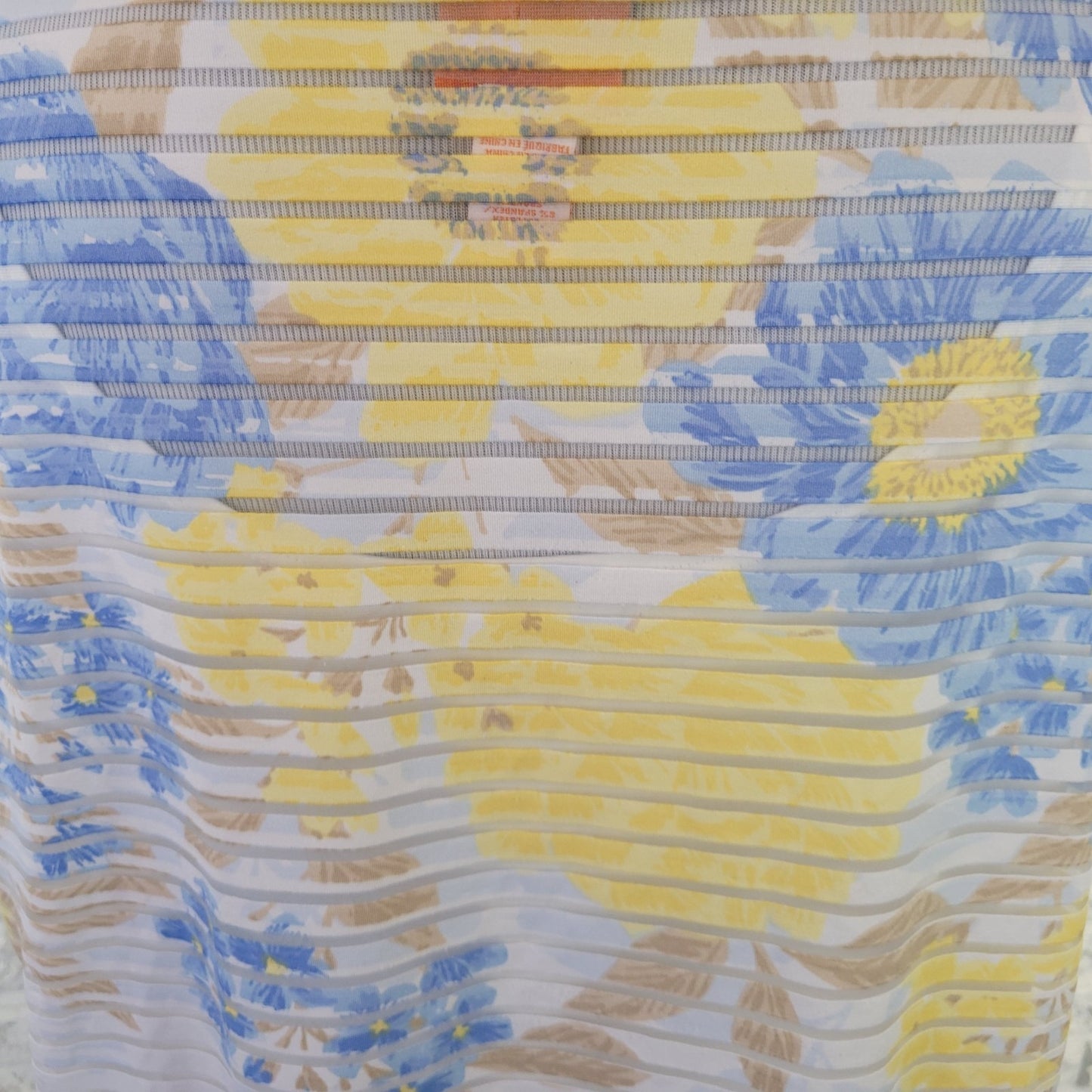 Hearts of Palm Women Top 1X Plus Tee Mesh Blue Floral Sheer with Tank Poly Blend