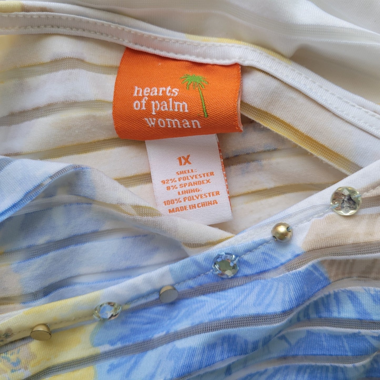 Hearts of Palm Women Top 1X Plus Tee Mesh Blue Floral Sheer with Tank Poly Blend