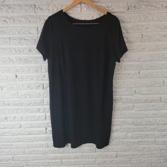 Ava Viv Womens Dress 1X Plus Short Sleeve Black Cotton Pullover Casual Comfy