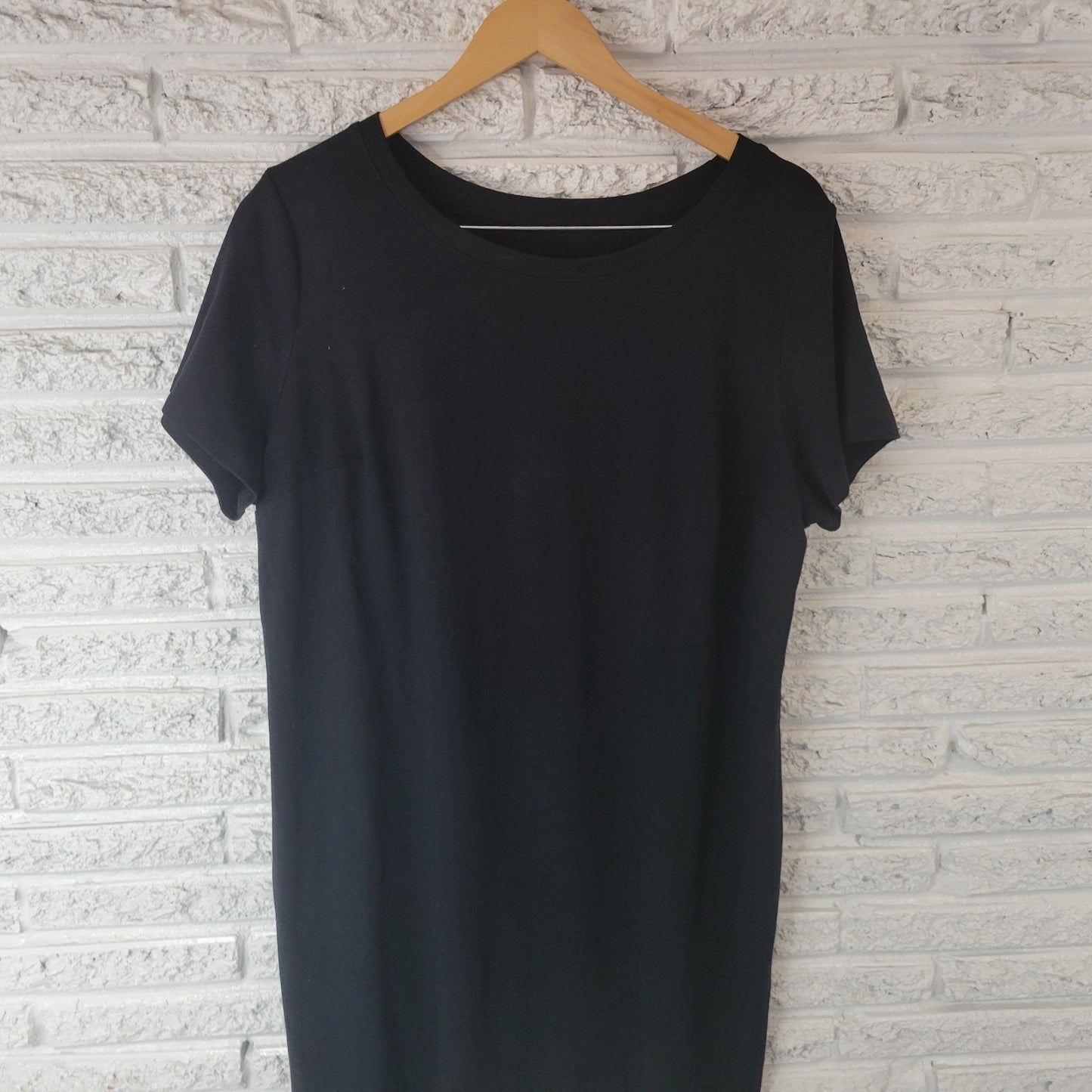 Ava Viv Womens Dress 1X Plus Short Sleeve Black Cotton Pullover Casual Comfy