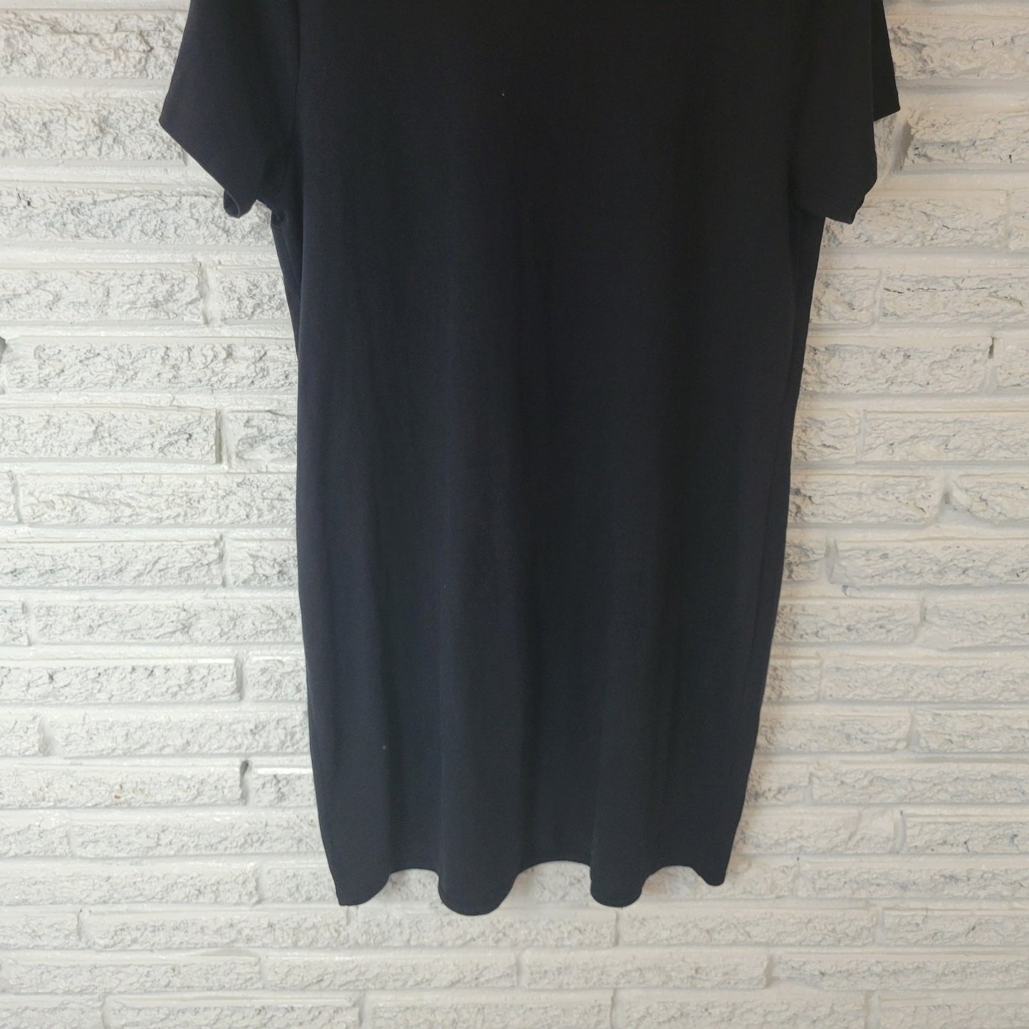 Ava Viv Womens Dress 1X Plus Short Sleeve Black Cotton Pullover Casual Comfy