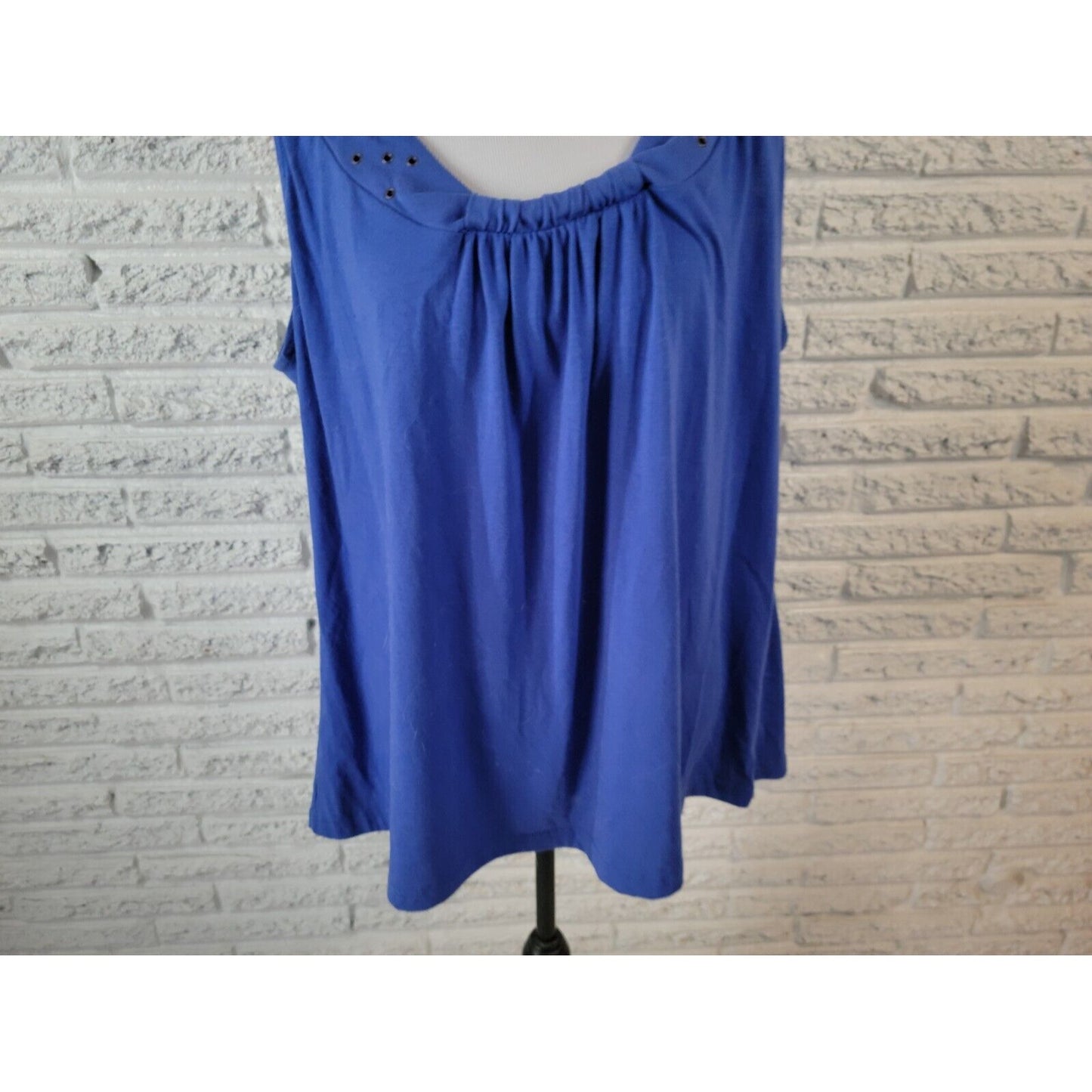 Basic Editions Womens Top 2X Tank Blue Grommets Cotton Bend Basic Casual