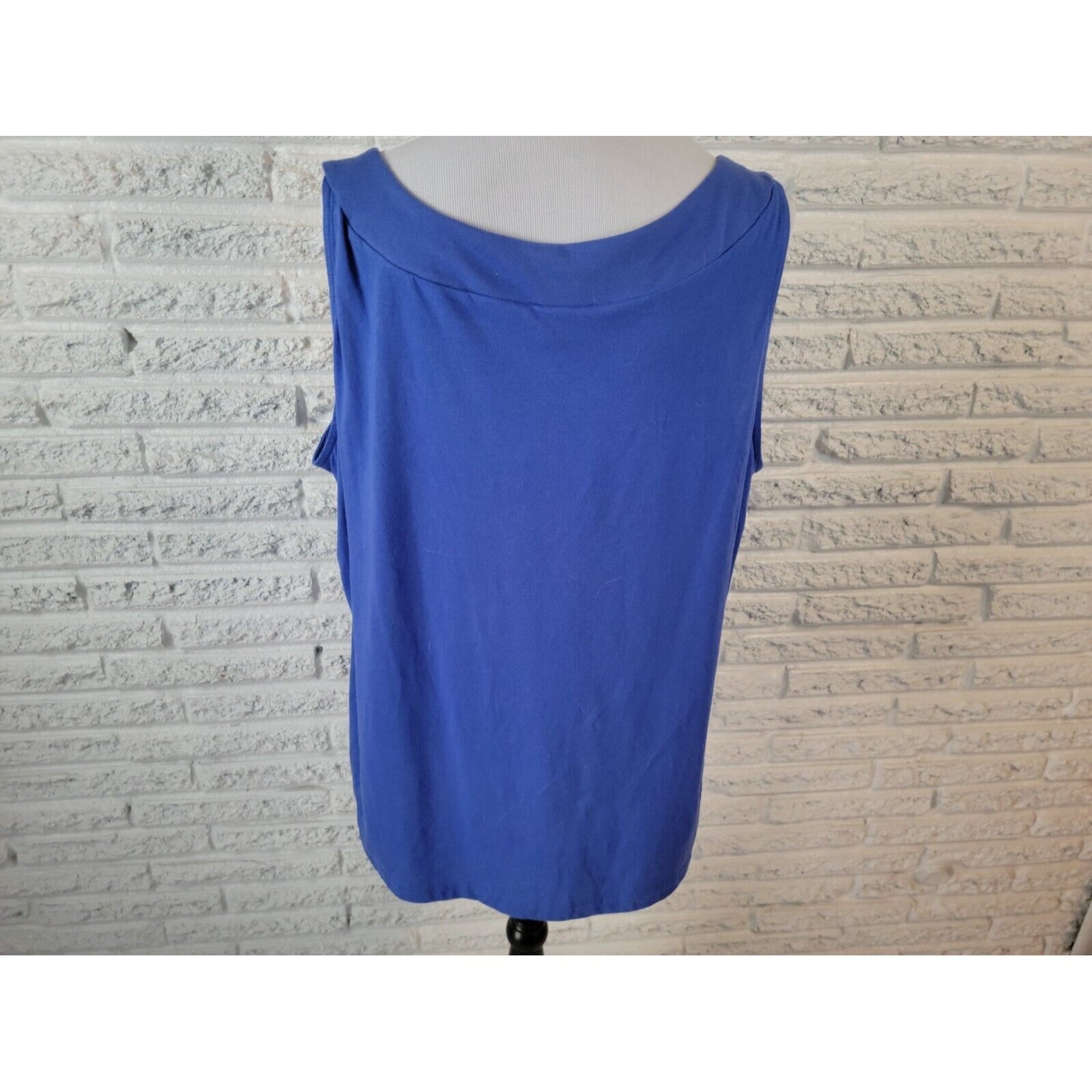Basic Editions Womens Top 2X Tank Blue Grommets Cotton Bend Basic Casual