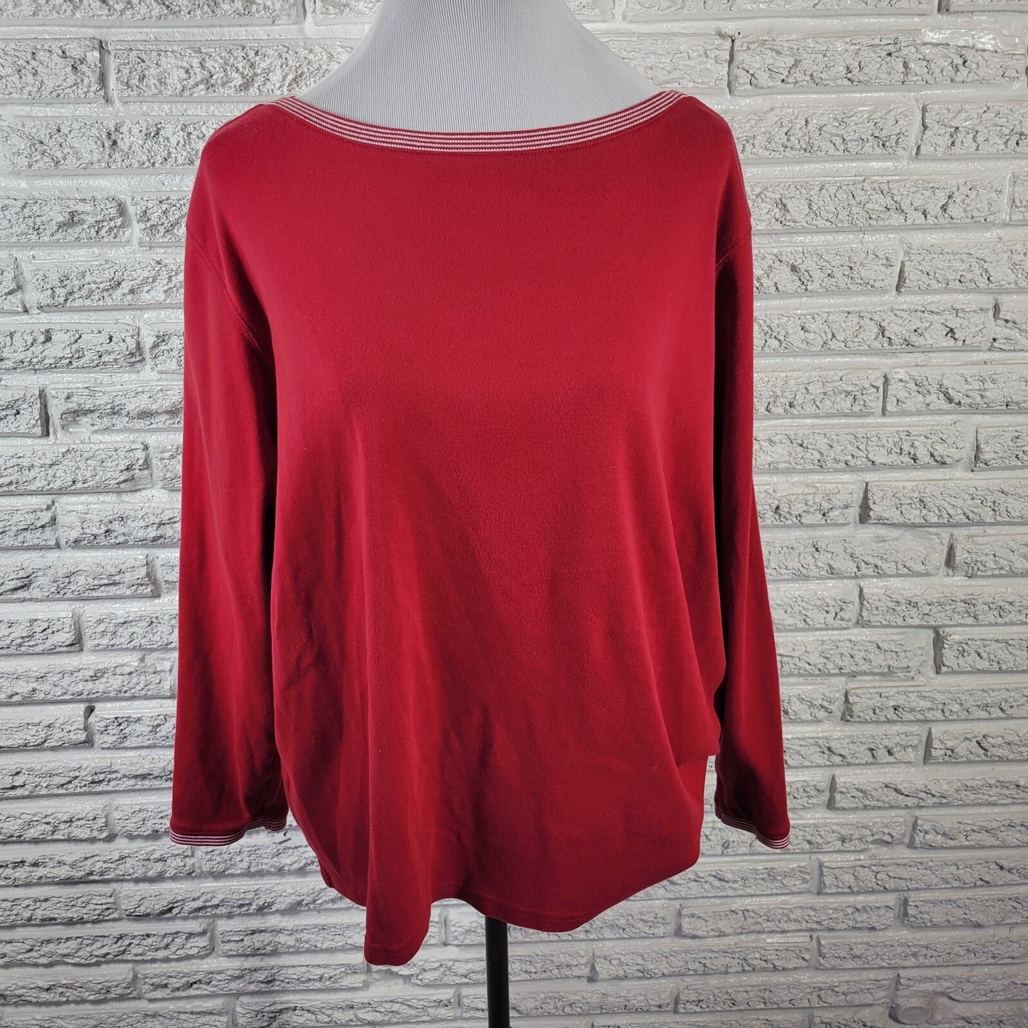 Liz Claiborne Elisabeth Womens Top 1X Plus Knit Long Sleeve Red Casual Cotton