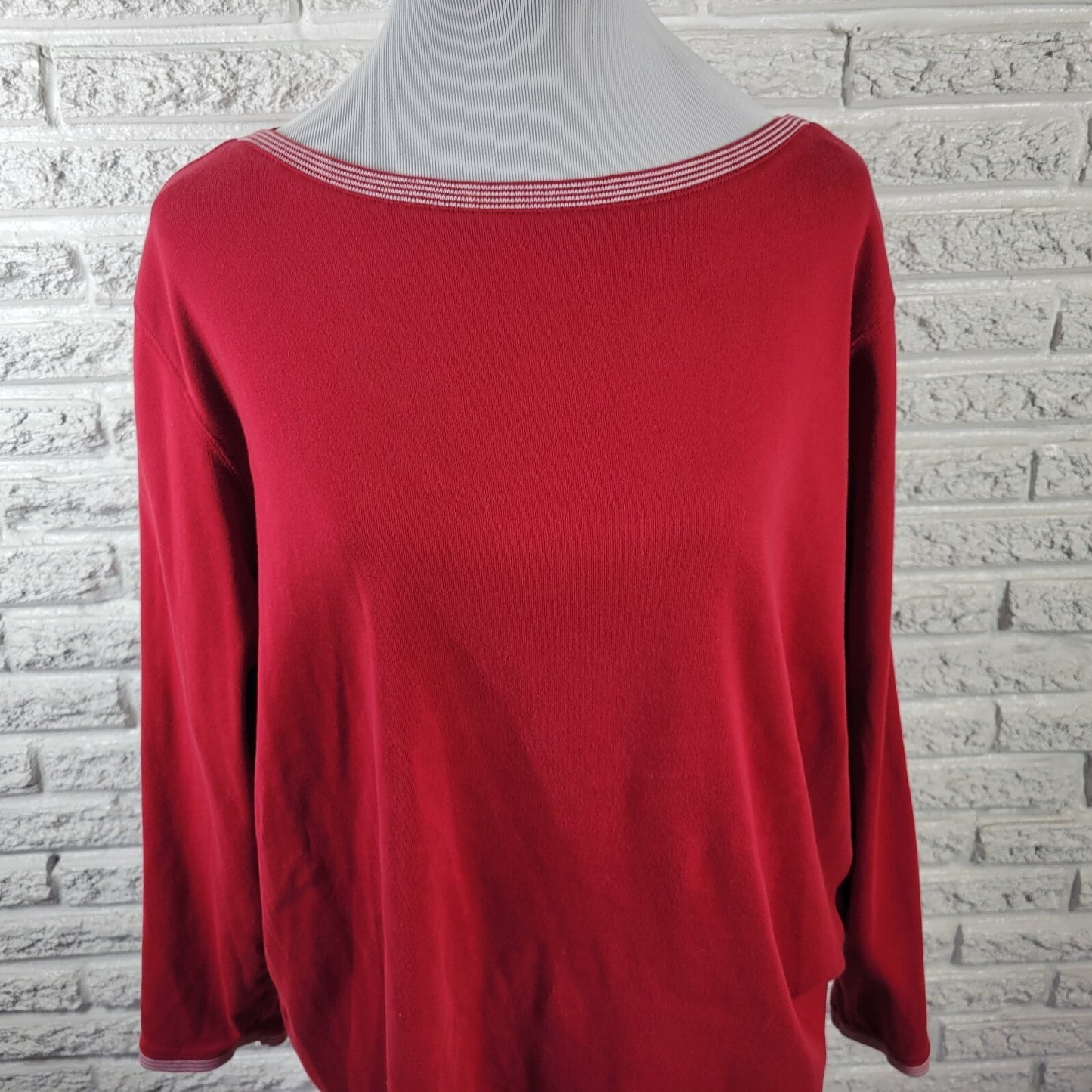 Liz Claiborne Elisabeth Womens Top 1X Plus Knit Long Sleeve Red Casual Cotton
