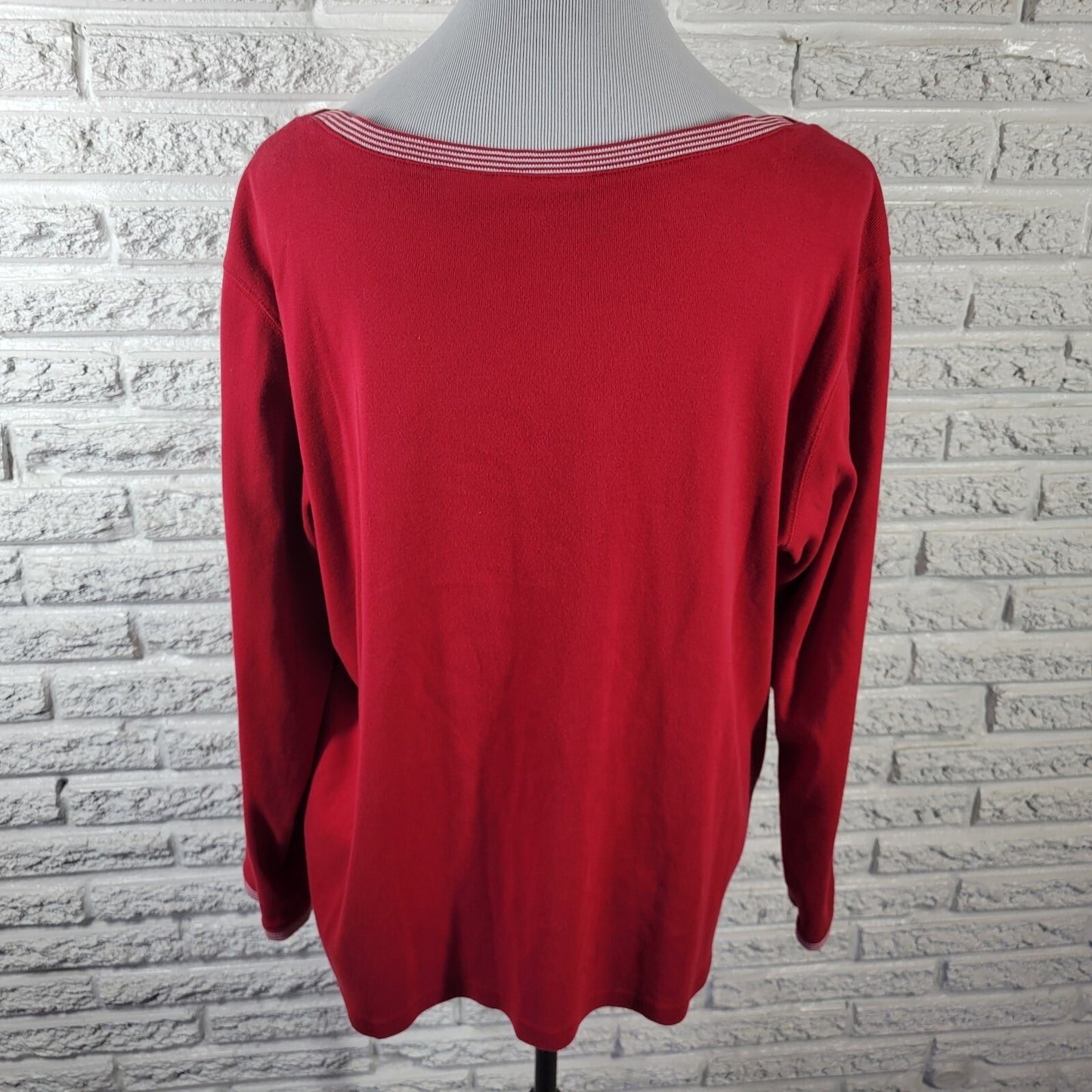 Liz Claiborne Elisabeth Womens Top 1X Plus Knit Long Sleeve Red Casual Cotton