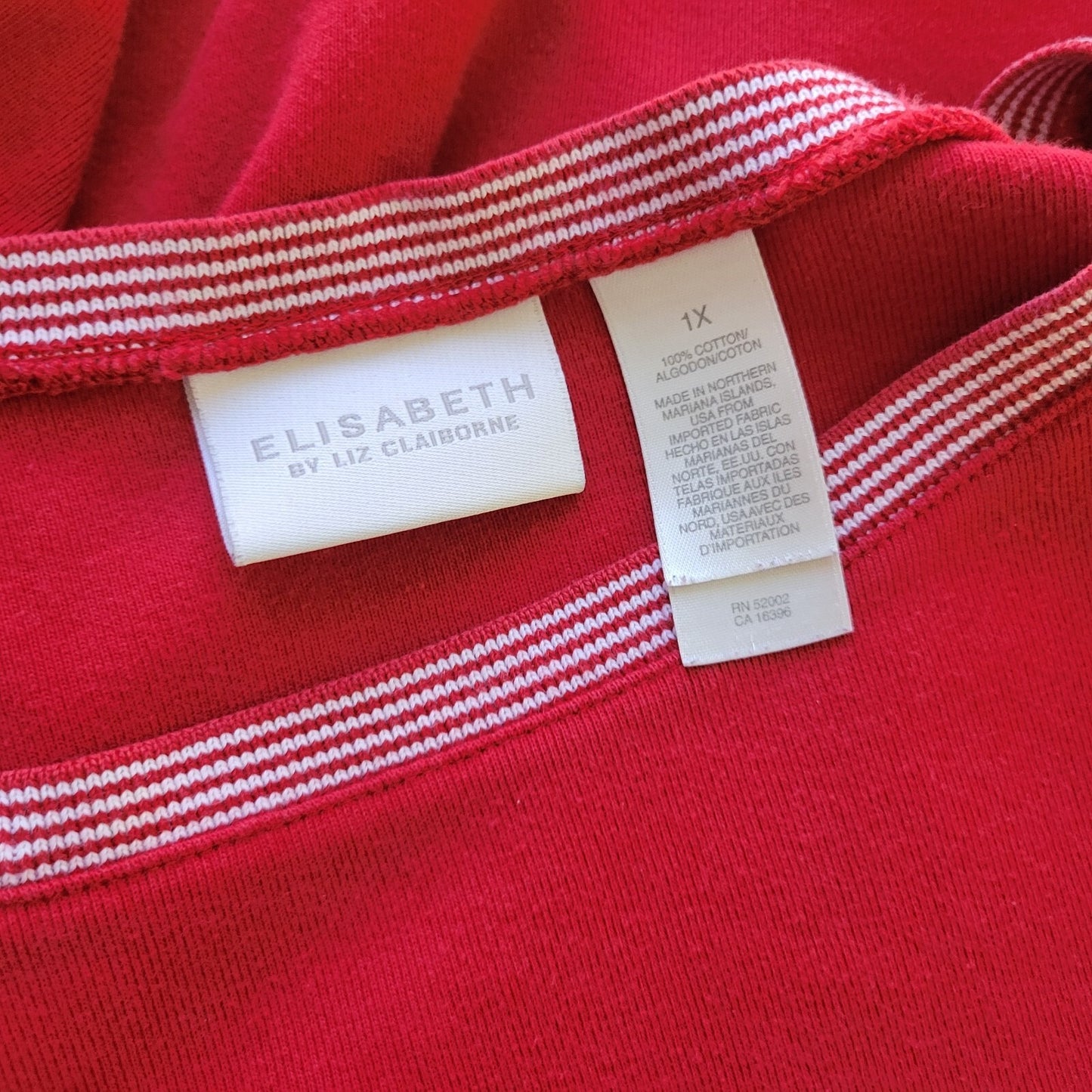 Liz Claiborne Elisabeth Womens Top 1X Plus Knit Long Sleeve Red Casual Cotton