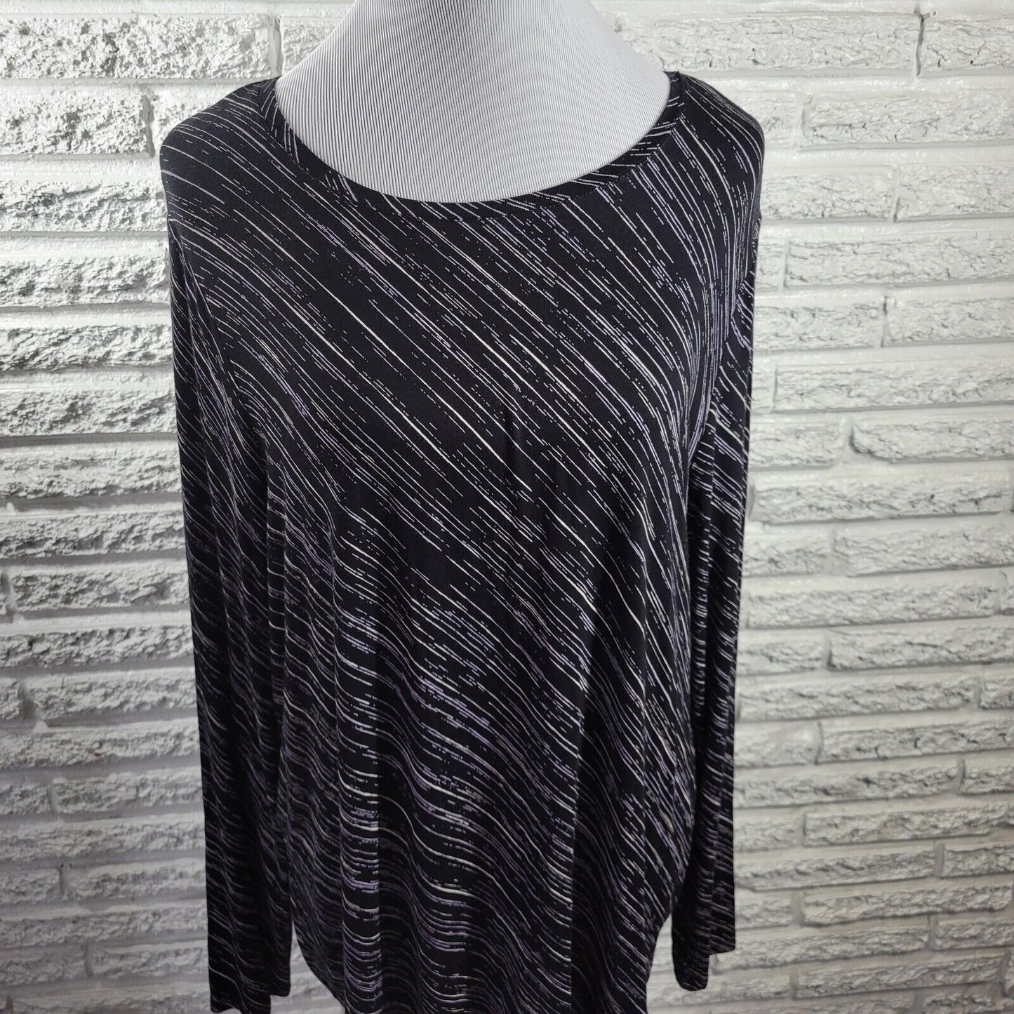 Apt 9 Essentials Womens Top Extra Large XL Black Diagonal Stripe Comfy Casual