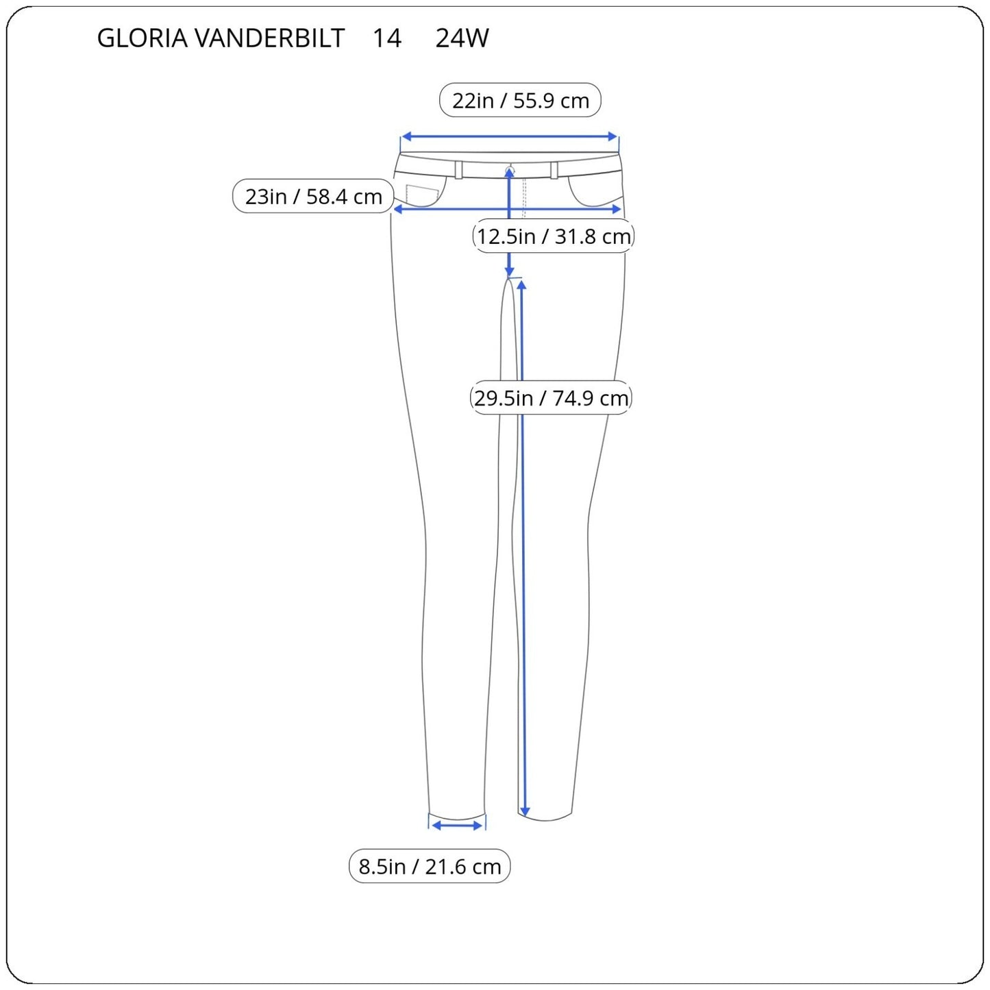 Gloria Vanderbilt Amanda Womens Jeans 24W Plus Straight Leg Dark Blue Denim Zip