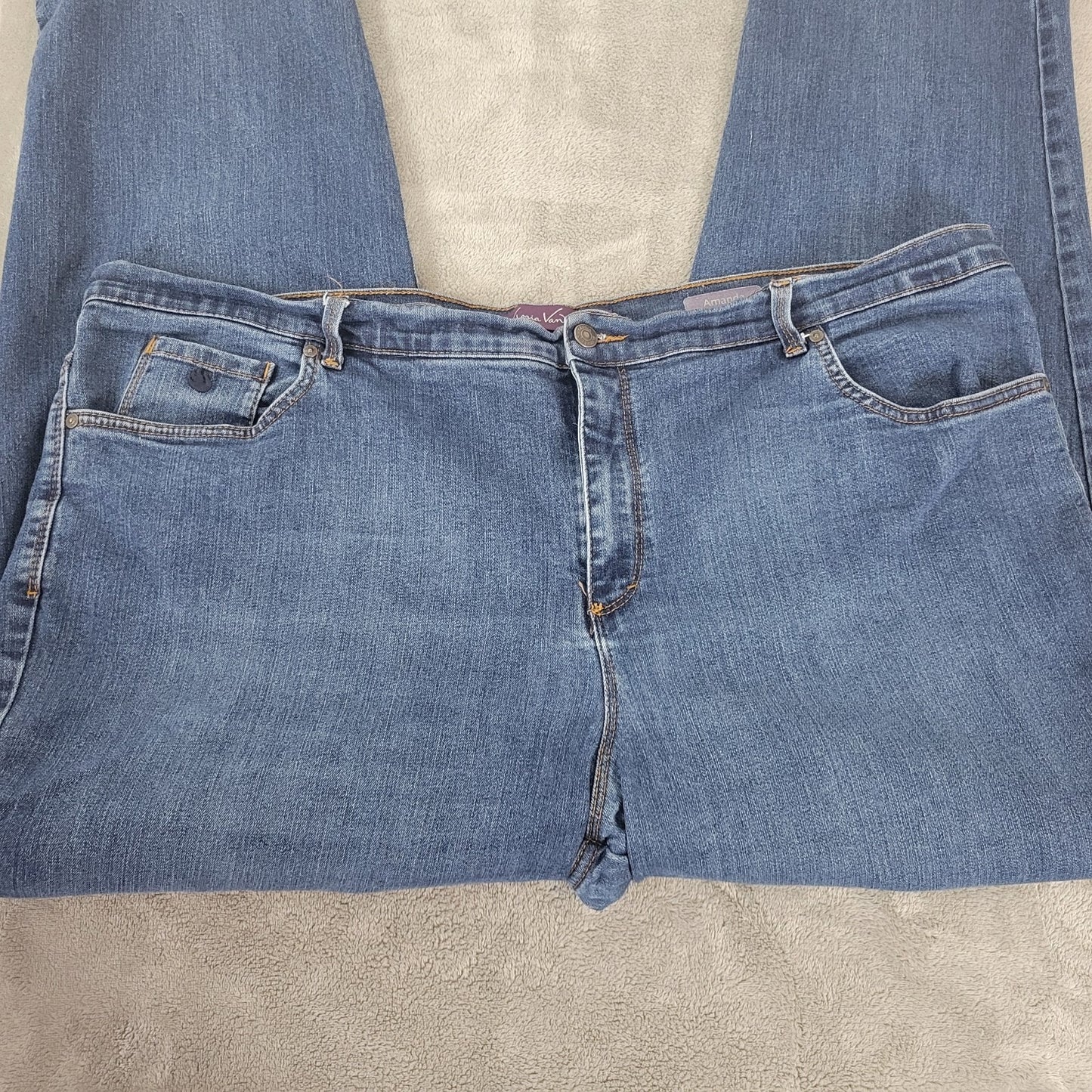 Gloria Vanderbilt Amanda Womens Jeans 24W Plus Straight Leg Dark Blue Denim Zip