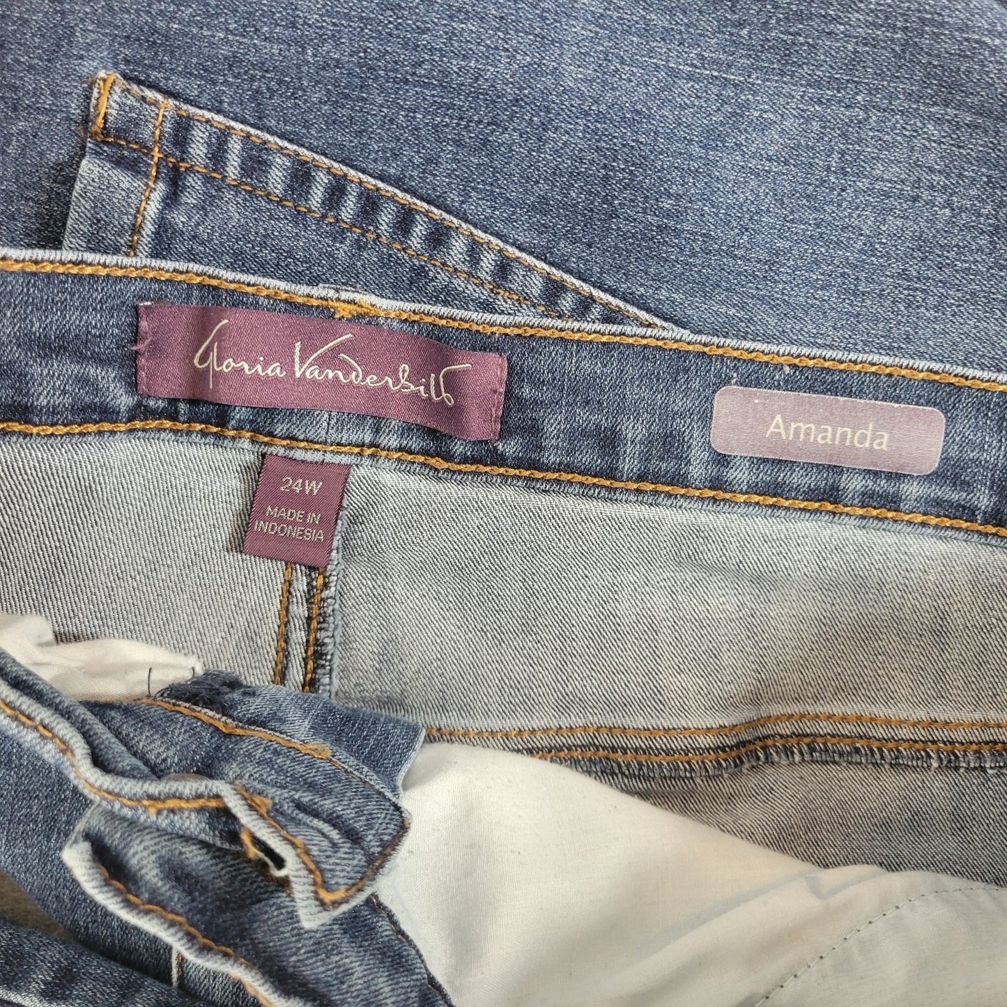 Gloria Vanderbilt Amanda Womens Jeans 24W Plus Straight Leg Dark Blue Denim Zip