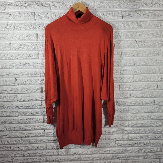 Ashley Stewart Women Dress 22 24 Plus Sweater Mini Orange Lightweight Turtleneck