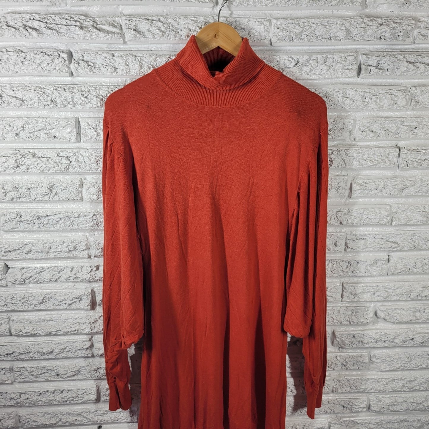 Ashley Stewart Women Dress 22 24 Plus Sweater Mini Orange Lightweight Turtleneck