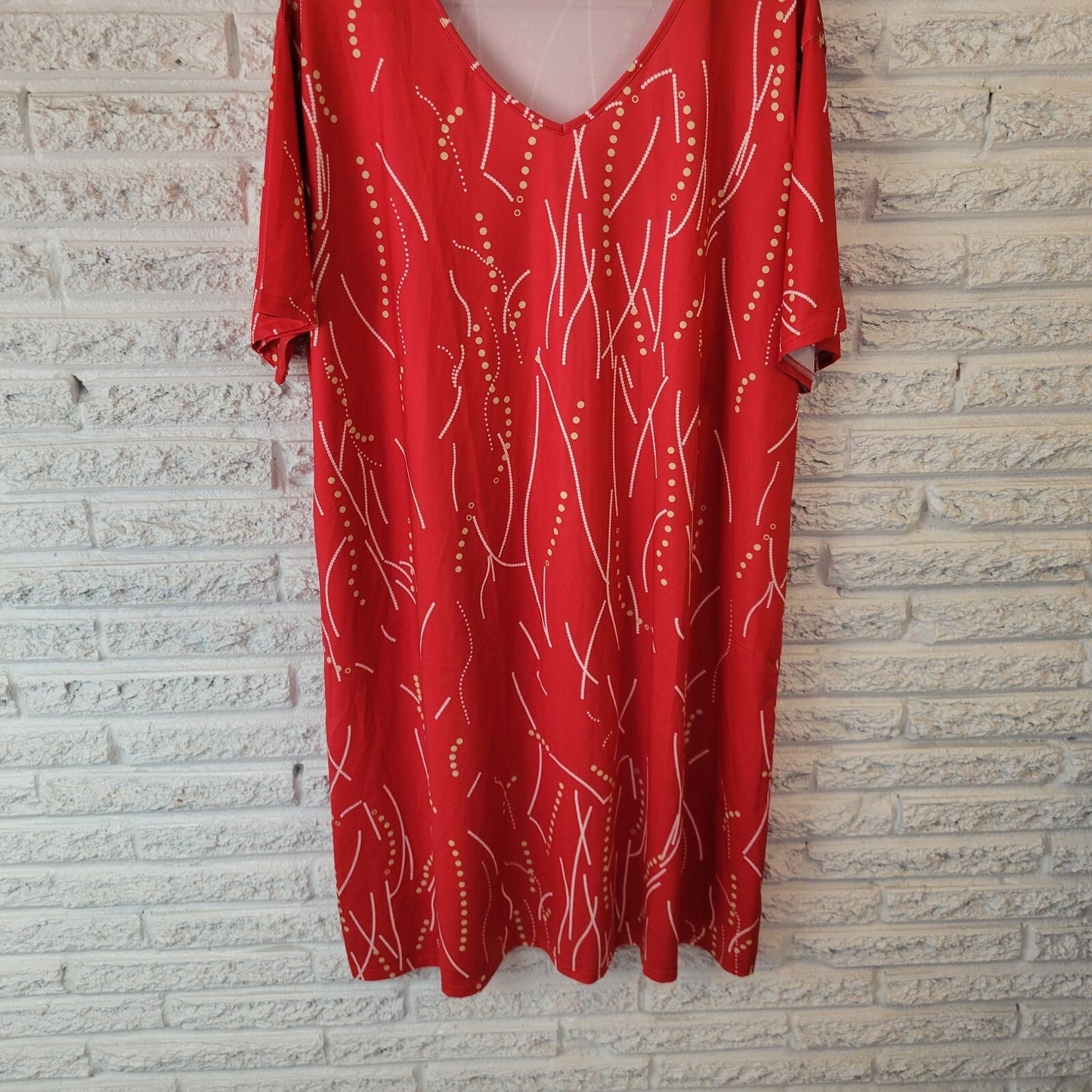 Womens Dress 4XL Plus Short Sleeve Knee Length Red Geometric Poly Blend Casual