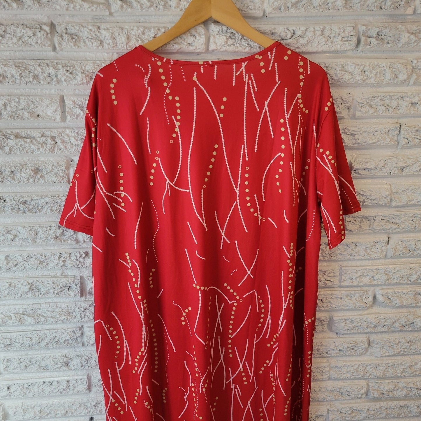 Womens Dress 4XL Plus Short Sleeve Knee Length Red Geometric Poly Blend Casual