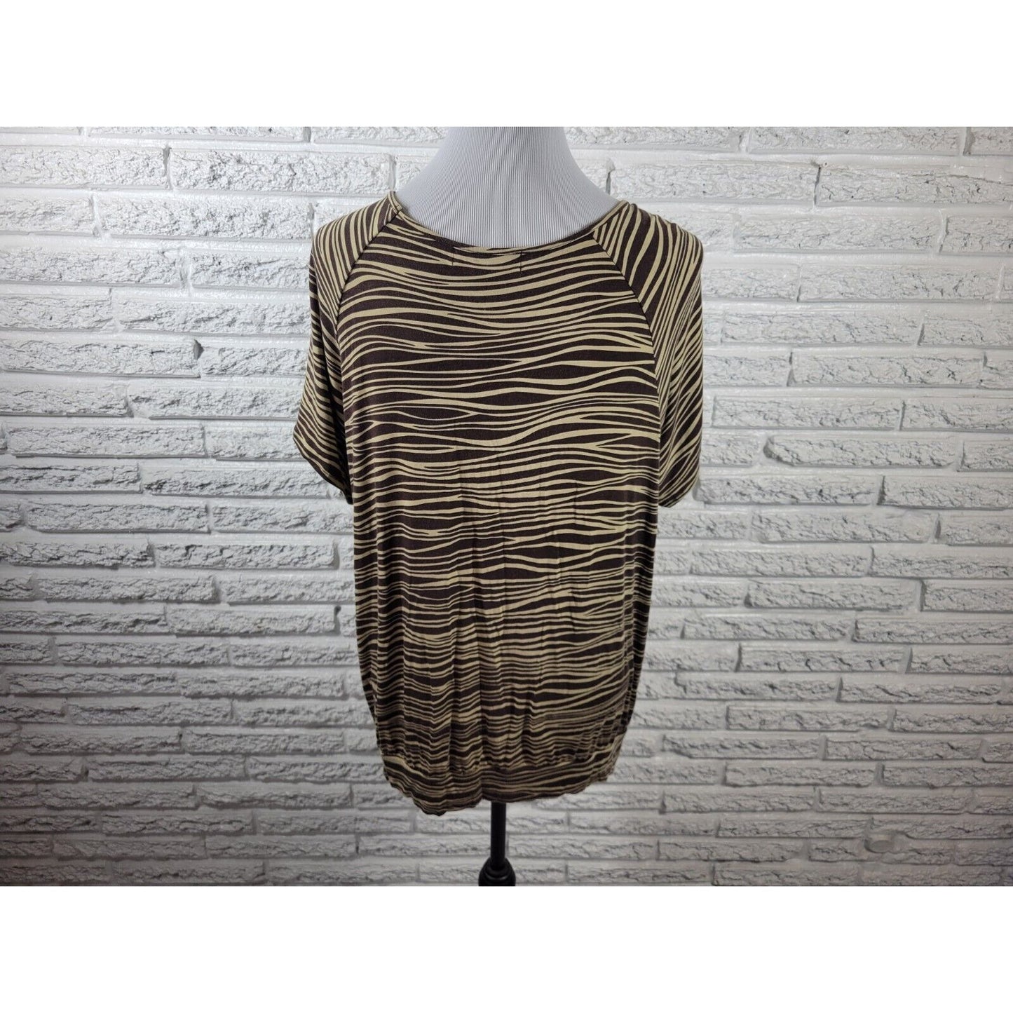 Michael Kors Womens Top 2X Plus Short Sleeve Brown Stripe Keyhole Casual Comfy