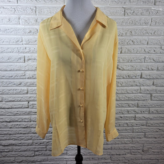 Liz Baker Womens Top 20W Plus Long Sleeve Yellow Lightweight Sheer Collar Career