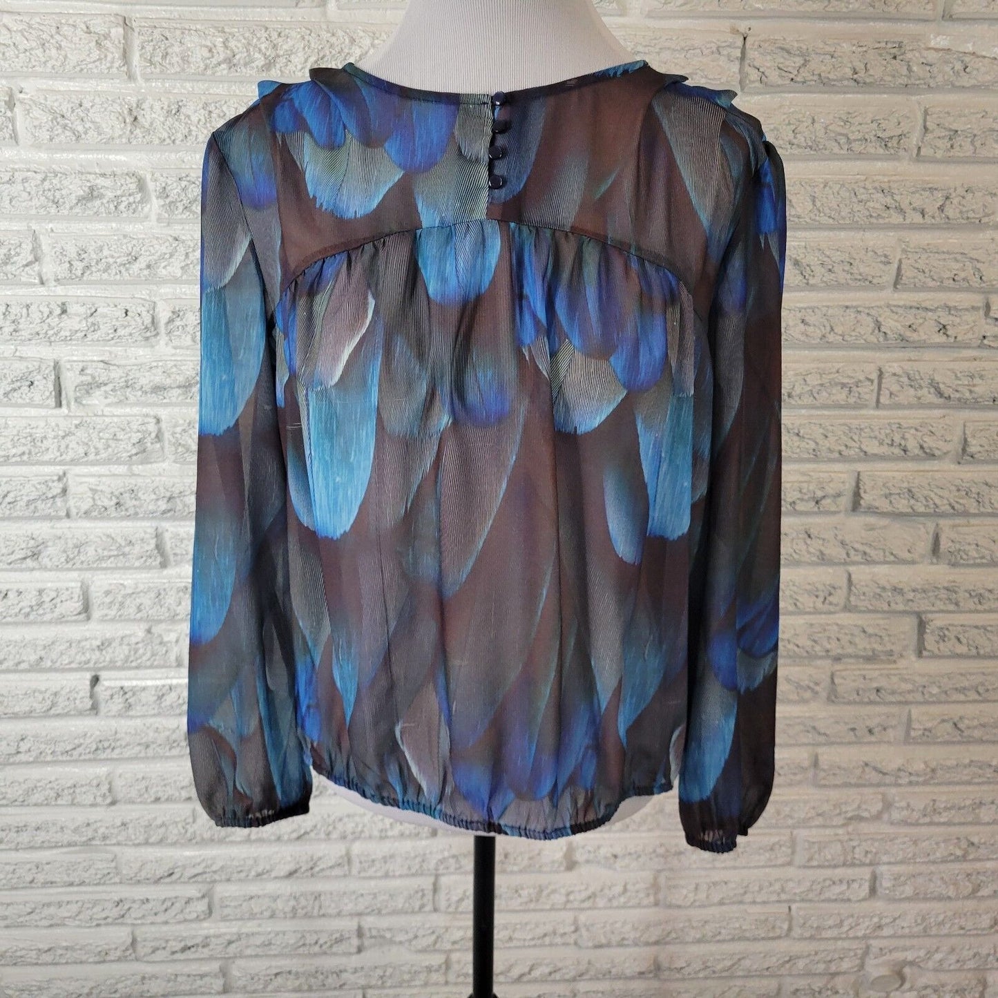 Ana Womens Top PXL Petite Quarter Button Blue Watercolor Lightweight Sheer