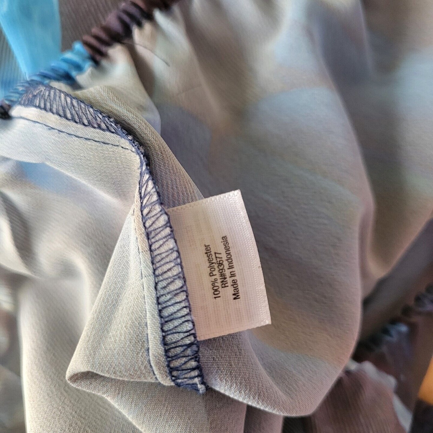 Ana Womens Top PXL Petite Quarter Button Blue Watercolor Lightweight Sheer