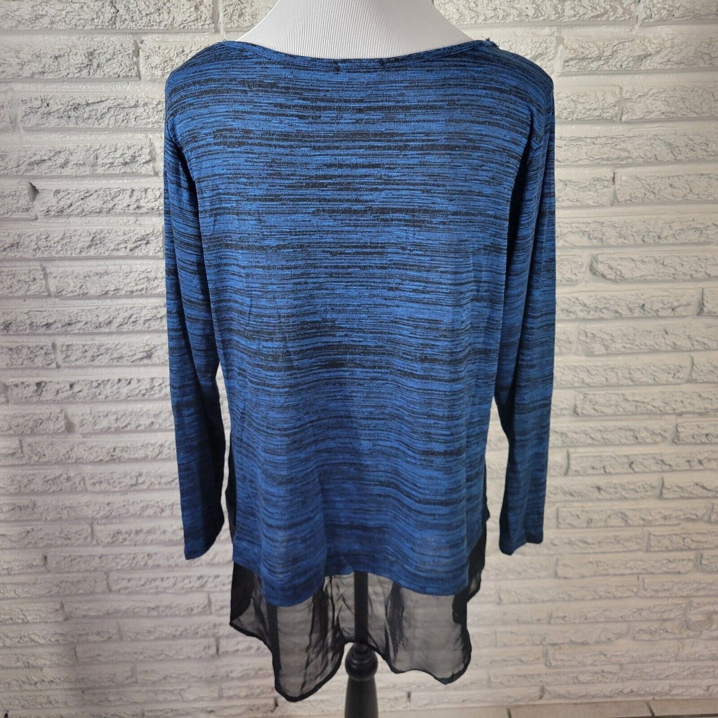 Bongo Womens Top 1X Plus Blue Heather with Necklace Chiffon Hem Knit Poly Blend