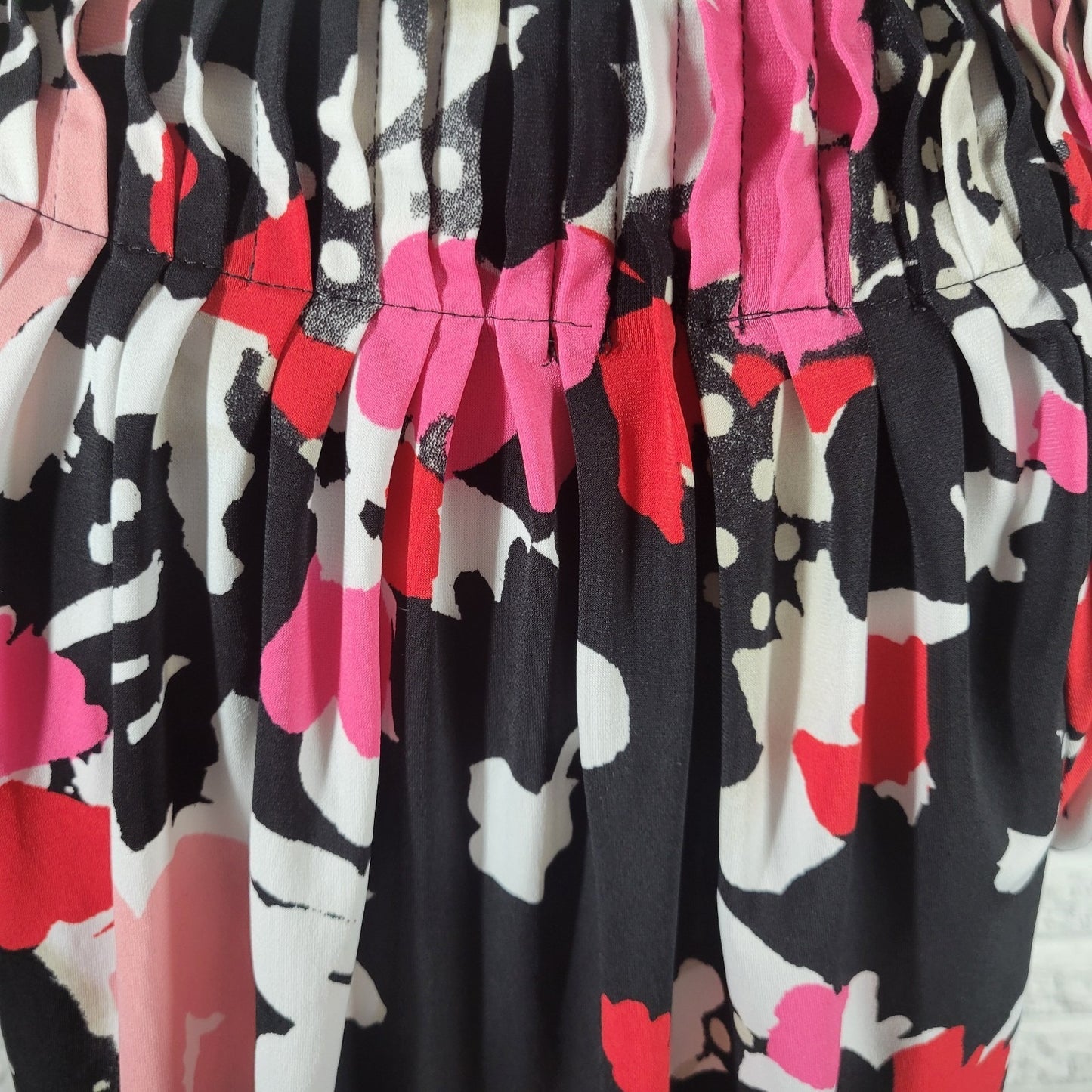 STYLE & CO Womens XL Blouse Pink Black Watercolor Pleated Short Sleeve Pullover