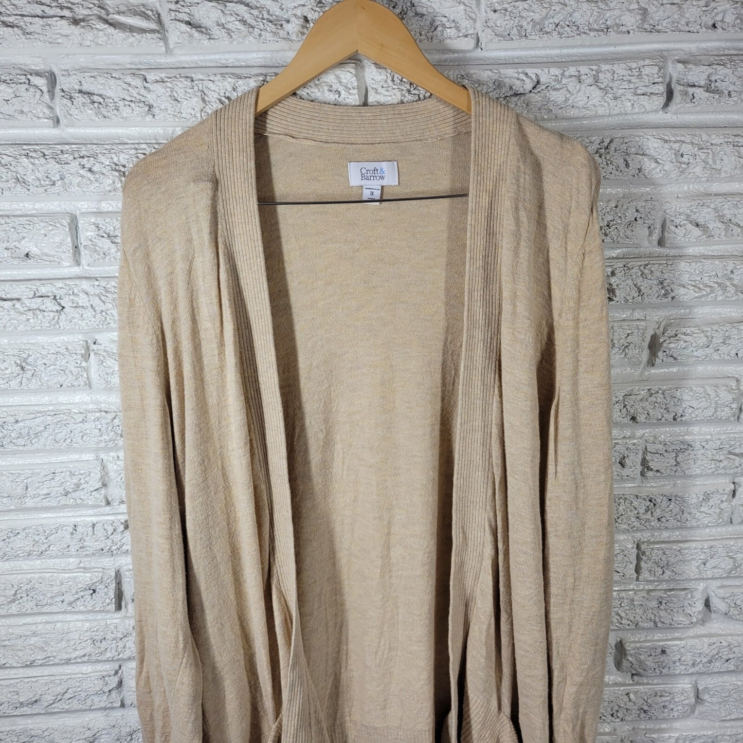 Croft Barrow Womens Sweater 1X Plus Open Knit Beige Lightweight Cotton Blend