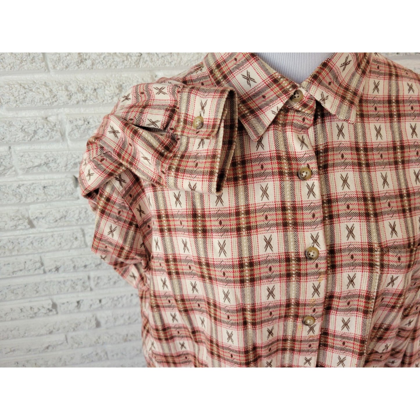 CST Sport Womens Shirt 2X Plus Long Sleeve Red Brown Plaid Cotton Button Up
