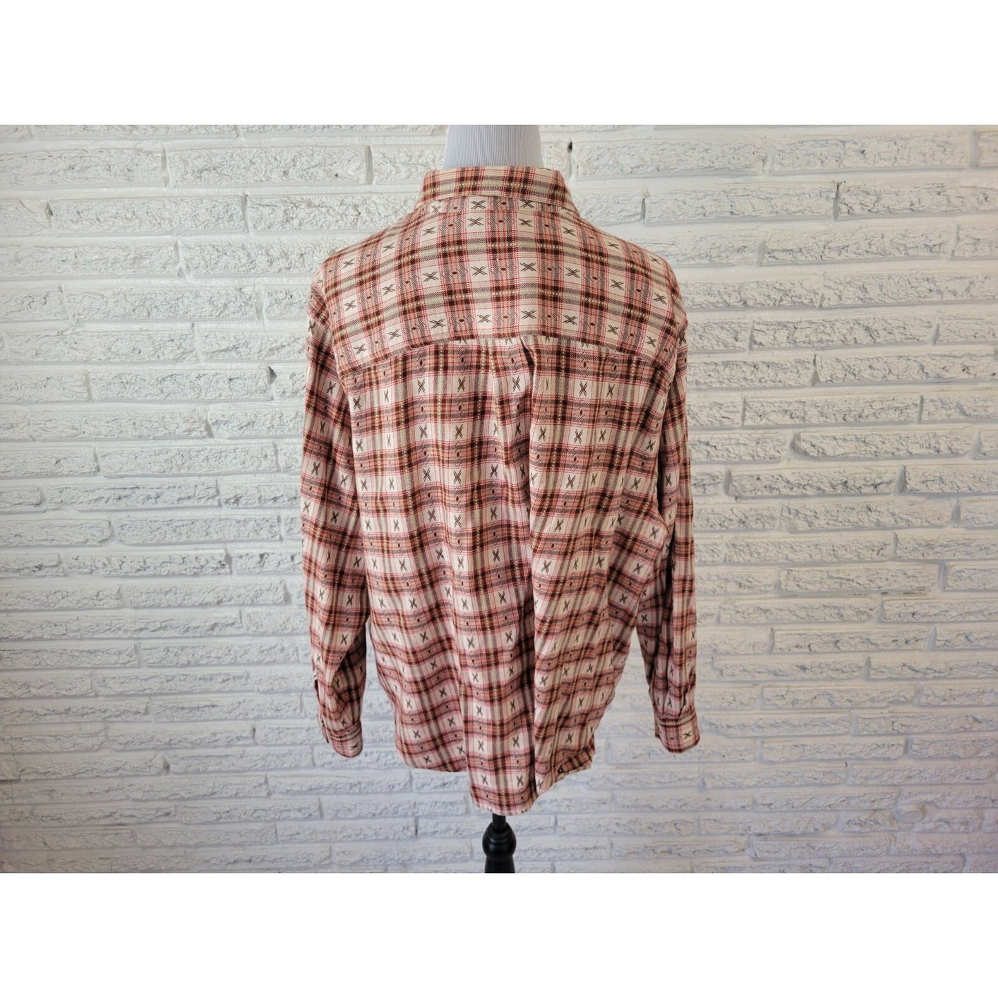 CST Sport Womens Shirt 2X Plus Long Sleeve Red Brown Plaid Cotton Button Up