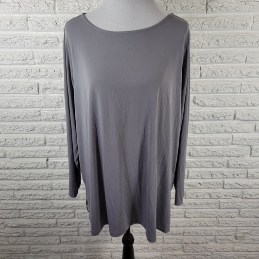 Susan Graver QVC Tunic 2X Gray Knit Top Long Sleeve Plus Blouse Slit GRA49E