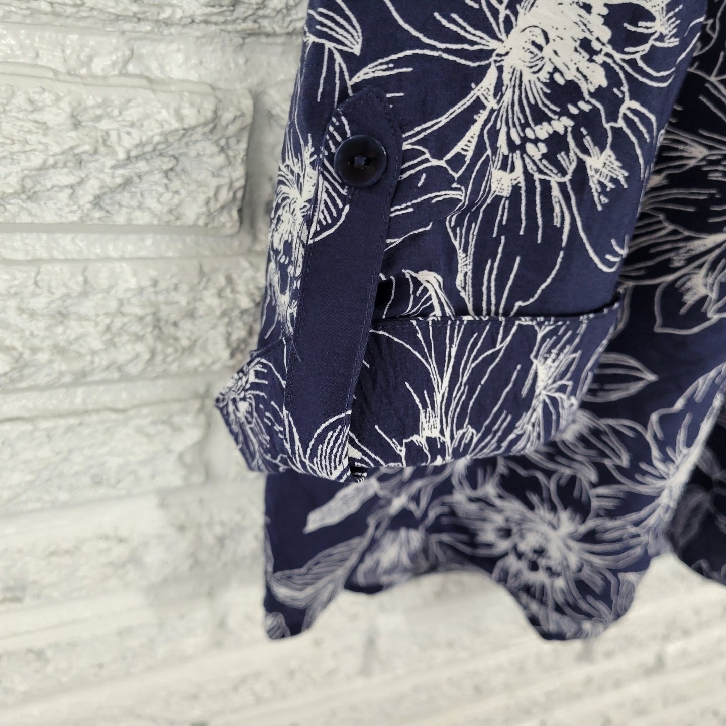 Sara Michelle Womens Plus Size 3X Blue White Floral Top Blouse 3/4 Sleeve Button