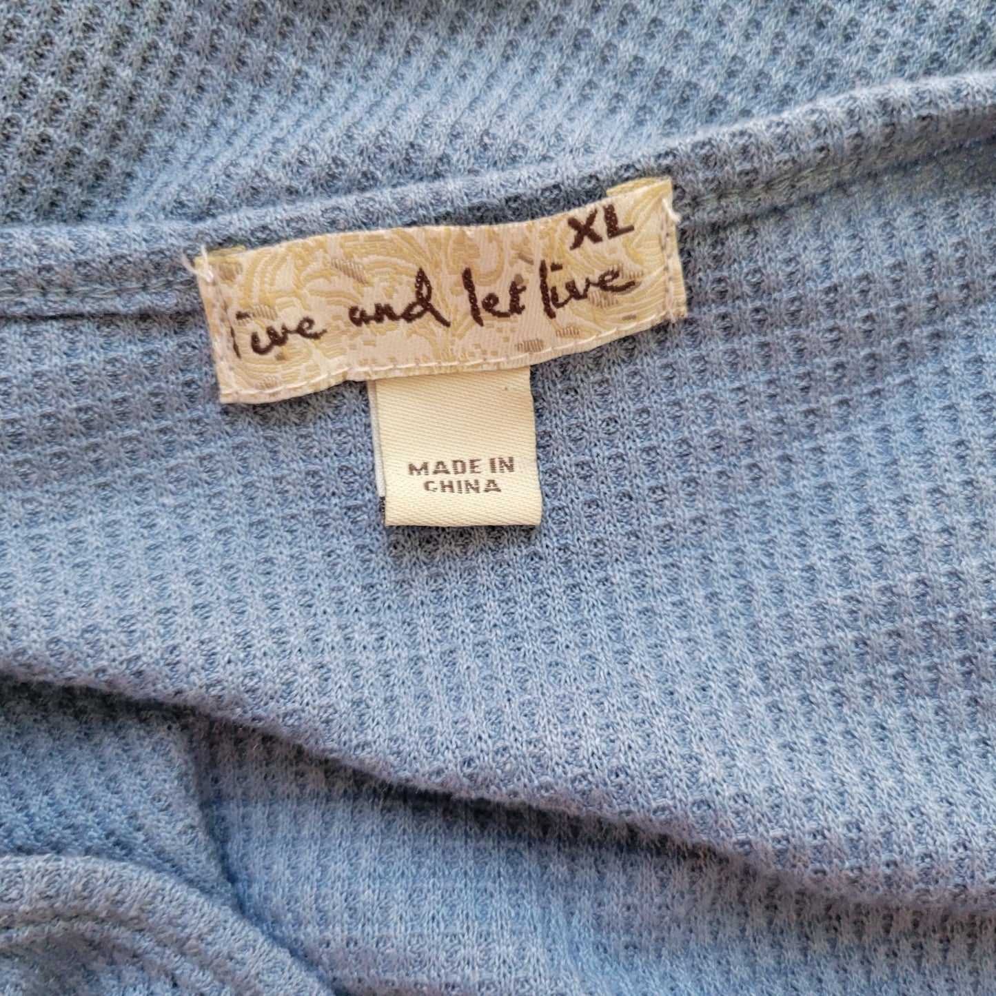 Live Let Live Womens Top XL Waffle Knit Blue Asymmetric Studded Comfy Casual